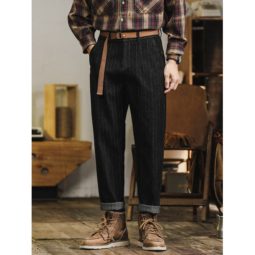 高級感休閒長褲男士寬松阿美哢嘰牛仔褲男款雅痞英倫復古條紋褲子 高級感休閒長褲男士寬松阿美哢嘰牛仔褲男款雅痞英倫復古條紋褲子