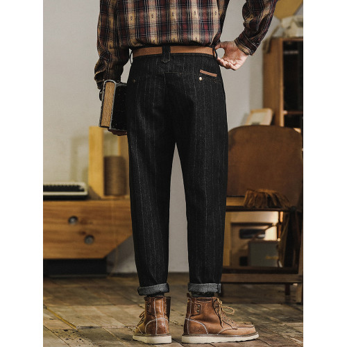 高級感休閒長褲男士寬松阿美哢嘰牛仔褲男款雅痞英倫復古條紋褲子 高級感休閒長褲男士寬松阿美哢嘰牛仔褲男款雅痞英倫復古條紋褲子