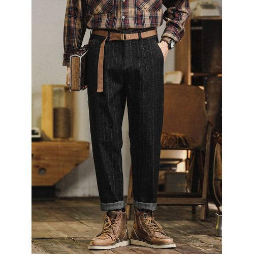 高級感休閒長褲男士寬松阿美哢嘰牛仔褲男款雅痞英倫復古條紋褲子 高級感休閒長褲男士寬松阿美哢嘰牛仔褲男款雅痞英倫復古條紋褲子