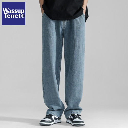 Wassup tenet藍色直筒牛仔褲男士春秋季新款潮流日系休閒濶腿褲子 Wassup tenet藍色直筒牛仔褲男士春秋季新款潮流日系休閒濶腿褲子