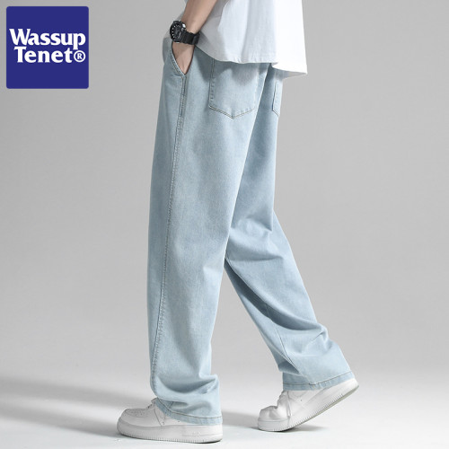 Wassup tenet藍色直筒牛仔褲男士春秋季新款潮流日系休閒濶腿褲子 Wassup tenet藍色直筒牛仔褲男士春秋季新款潮流日系休閒濶腿褲子