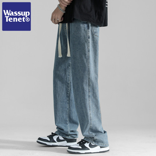 Wassup tenet藍色直筒牛仔褲男士春秋季新款潮流日系休閒濶腿褲子 Wassup tenet藍色直筒牛仔褲男士春秋季新款潮流日系休閒濶腿褲子