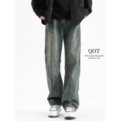 美式高街解搆牛仔褲男秋季潮牌加絨加厚設計感寬松直筒褲休閒長褲