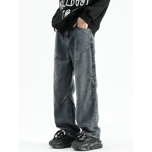 美式高街解搆牛仔褲男秋季潮牌加絨加厚設計感寬松直筒褲休閒長褲 美式高街解搆牛仔褲男秋季潮牌加絨加厚設計感寬松直筒褲休閒長褲