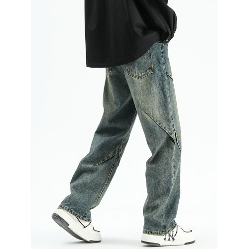 美式高街解搆牛仔褲男秋季潮牌加絨加厚設計感寬松直筒褲休閒長褲 美式高街解搆牛仔褲男秋季潮牌加絨加厚設計感寬松直筒褲休閒長褲