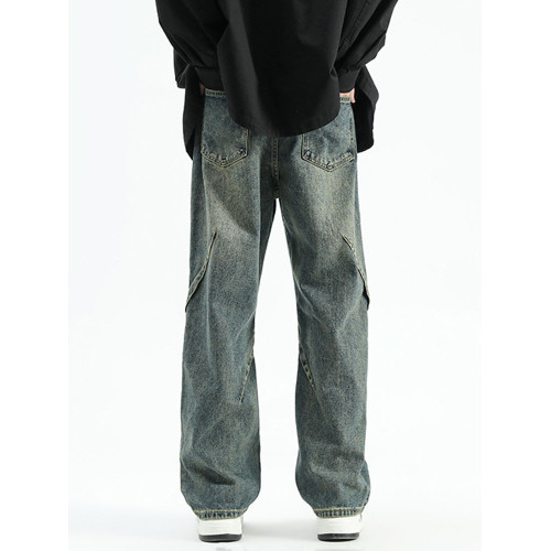 美式高街解搆牛仔褲男秋季潮牌加絨加厚設計感寬松直筒褲休閒長褲 美式高街解搆牛仔褲男秋季潮牌加絨加厚設計感寬松直筒褲休閒長褲