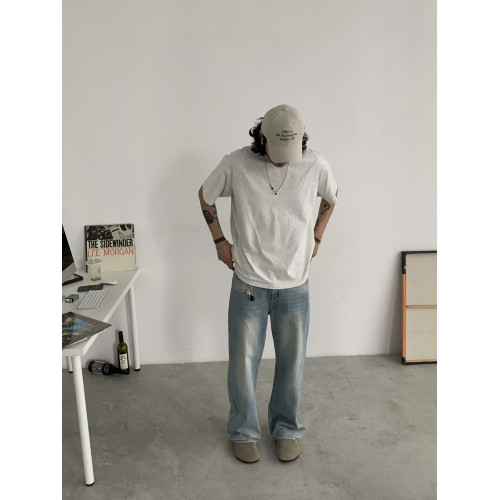 INKNOTS美式復古vintage水洗直筒淺藍色牛仔褲男女cleanfit褲子潮 INKNOTS美式復古vintage水洗直筒淺藍色牛仔褲男女cleanfit褲子潮