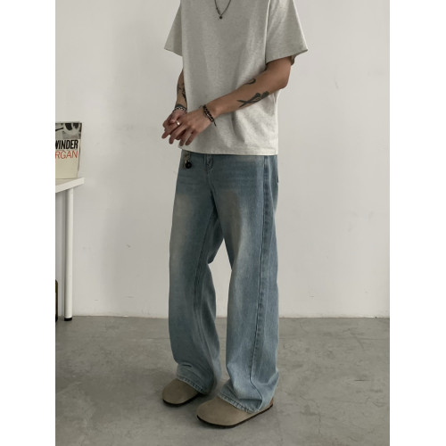 INKNOTS美式復古vintage水洗直筒淺藍色牛仔褲男女cleanfit褲子潮 INKNOTS美式復古vintage水洗直筒淺藍色牛仔褲男女cleanfit褲子潮