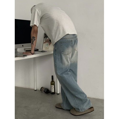 INKNOTS美式復古vintage水洗直筒淺藍色牛仔褲男女cleanfit褲子潮 INKNOTS美式復古vintage水洗直筒淺藍色牛仔褲男女cleanfit褲子潮