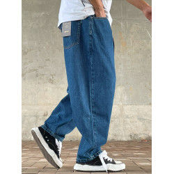 日系復古超寬松濶腿蘿蔔褲男基礎款洗水錐形牛仔褲大碼簡約休閒褲