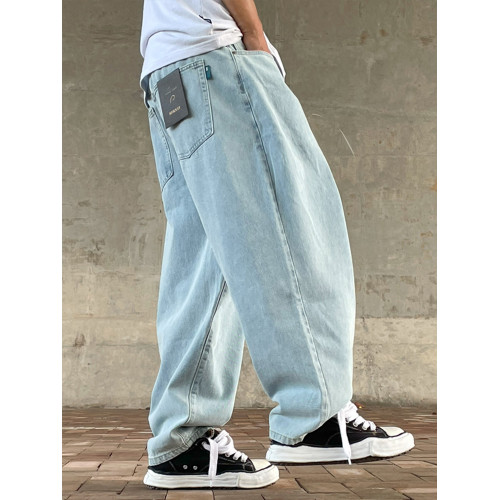日系復古超寬松濶腿蘿蔔褲男基礎款洗水錐形牛仔褲大碼簡約休閒褲 日系復古超寬松濶腿蘿蔔褲男基礎款洗水錐形牛仔褲大碼簡約休閒褲
