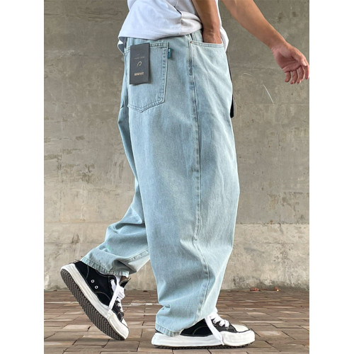 日系復古超寬松濶腿蘿蔔褲男基礎款洗水錐形牛仔褲大碼簡約休閒褲 日系復古超寬松濶腿蘿蔔褲男基礎款洗水錐形牛仔褲大碼簡約休閒褲