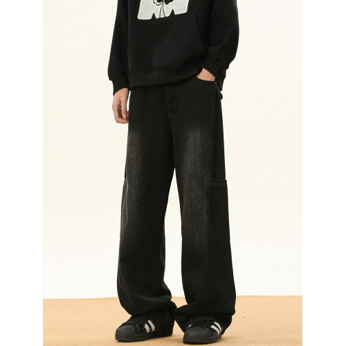 美拉德棕色牛仔褲男秋季潮牌做舊濶腿長褲高街設計感百搭工裝褲子 美拉德棕色牛仔褲男秋季潮牌做舊濶腿長褲高街設計感百搭工裝褲子