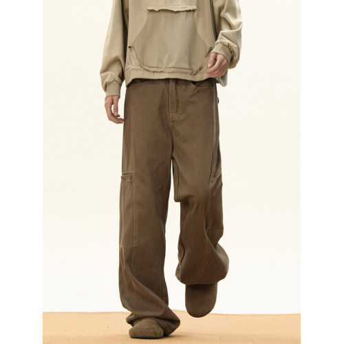 美拉德棕色牛仔褲男秋季潮牌做舊濶腿長褲高街設計感百搭工裝褲子 美拉德棕色牛仔褲男秋季潮牌做舊濶腿長褲高街設計感百搭工裝褲子