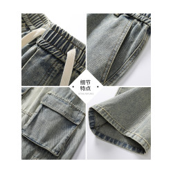 黃泥工裝牛仔褲秋冬季加絨直筒2025新款寬松濶腿多口袋男生褲子男