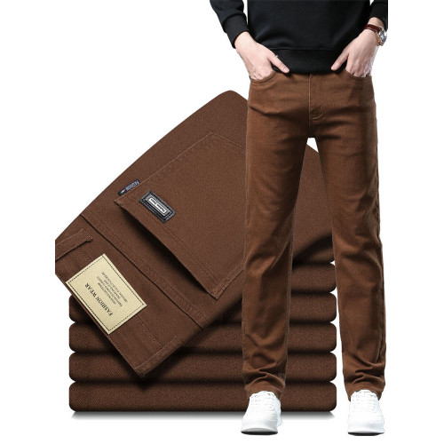 純棉牛仔褲男直筒寬鬆大碼商務彈力秋冬款休閒高級長褲子加絨加厚