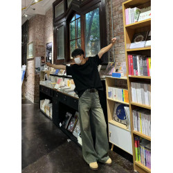 ALCF男裝|2025四季款小衆新品美式高街復古做舊直筒濶腿牛仔褲潮