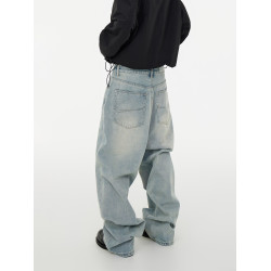 ASTT 24S/S 套色雪花洗做舊濶腿廓形Baggy寬松牛仔拖地長褲vibe風