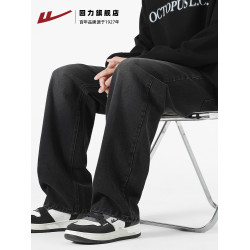 迴力牛仔褲男款2025秋冬新款美式復古寬松直筒褲休閒加絨長褲子男
