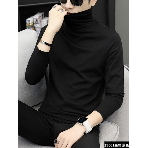 秋季莫代爾男半高領打底衫長袖T恤秋衣純棉潮流男裝內搭體恤上衣