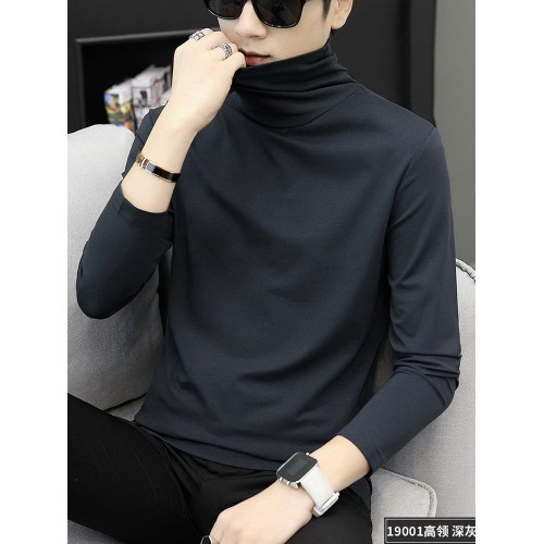 秋季莫代爾男半高領打底衫長袖T恤秋衣純棉潮流男裝內搭體恤上衣