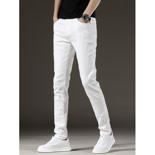 高級三防牛仔褲男士修身小腳秋冬款彈力純白色休閒百搭長褲子潮流 高級三防牛仔褲男士修身小腳秋冬款彈力純白色休閒百搭長褲子潮流