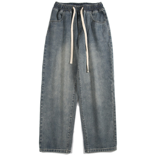 黑驢街頭日系復古水洗做舊牛仔褲男秋季潮牌寬松濶腿休閒直筒長褲 黑驢街頭日系復古水洗做舊牛仔褲男秋季潮牌寬松濶腿休閒直筒長褲