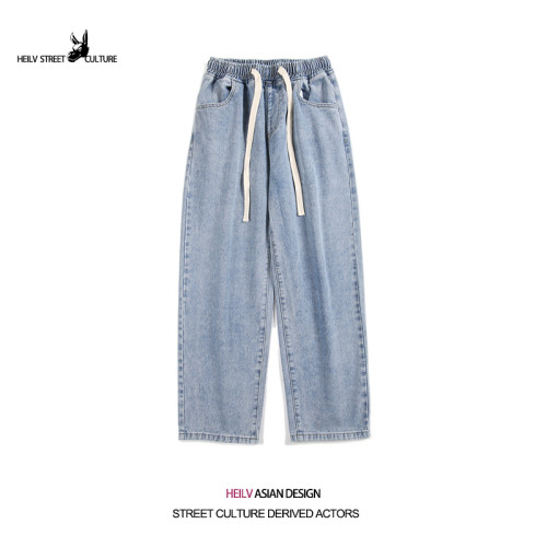 黑驢街頭日系復古水洗做舊牛仔褲男秋季潮牌寬松濶腿休閒直筒長褲 黑驢街頭日系復古水洗做舊牛仔褲男秋季潮牌寬松濶腿休閒直筒長褲