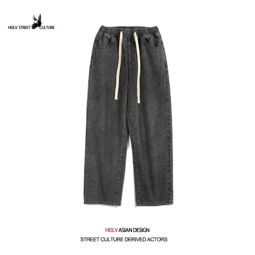 黑驢街頭日系復古水洗做舊牛仔褲男秋季潮牌寬松濶腿休閒直筒長褲 黑驢街頭日系復古水洗做舊牛仔褲男秋季潮牌寬松濶腿休閒直筒長褲