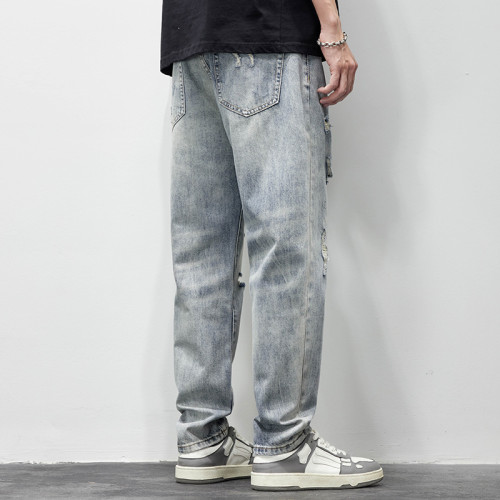 破洞牛仔褲男2025新款春夏季水洗褲子男寬松直筒休閒百搭乞丐長褲 破洞牛仔褲男2025新款春夏季水洗褲子男寬松直筒休閒百搭乞丐長褲
