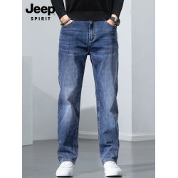 吉普官方男士牛仔褲寬松直筒2025新款秋冬季加絨加厚濶腿休閒長褲
