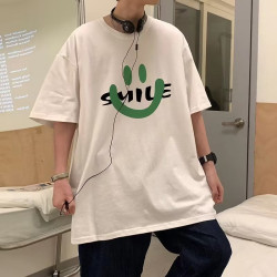 加肥加大碼短袖男t恤2025夏季港風寬松五分袖純棉圓領印花半袖潮