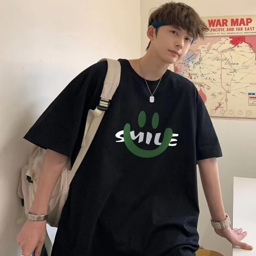 加肥加大碼短袖男t恤2025夏季港風寬松五分袖純棉圓領印花半袖潮