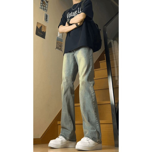 復古藍彈力牛仔褲男款2025新款春秋美式高街褲子直筒褲痞帥微喇褲 復古藍彈力牛仔褲男款2025新款春秋美式高街褲子直筒褲痞帥微喇褲