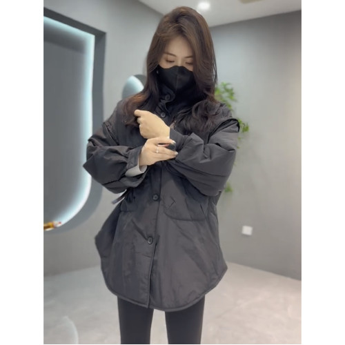 休閒網紅時尚大口袋外套韓版寬松中長款加厚簡約立領歐貨工裝大衣