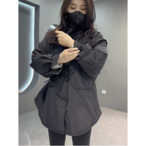 休閒網紅時尚大口袋外套韓版寬松中長款加厚簡約立領歐貨工裝大衣