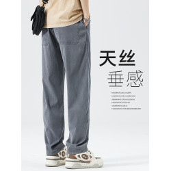 秋季薄款天絲牛仔褲男透氣潮牌寬松濶腿褲男士休閒百搭冰絲長褲子