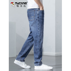 2025新款秋冬季啄木鳥牛仔褲男士寬松直筒商務休閒百搭長褲子男