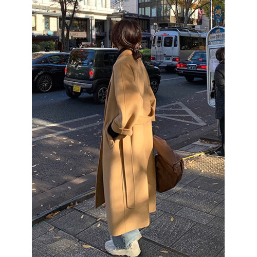 灰色雙面羊絨大衣女中長款2025秋冬新款高級加厚羽絨內膽毛呢外套