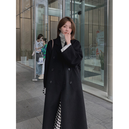 灰色雙面羊絨大衣女中長款2025秋冬新款高級加厚羽絨內膽毛呢外套