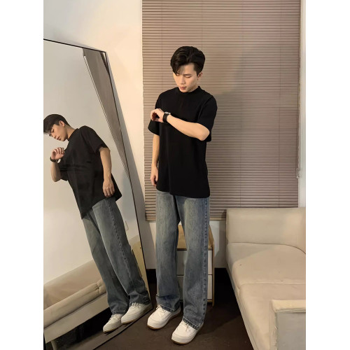 cleanfit藍色牛仔褲男春秋款高級感秋季褲子顯瘦美式微喇直筒褲 cleanfit藍色牛仔褲男春秋款高級感秋季褲子顯瘦美式微喇直筒褲