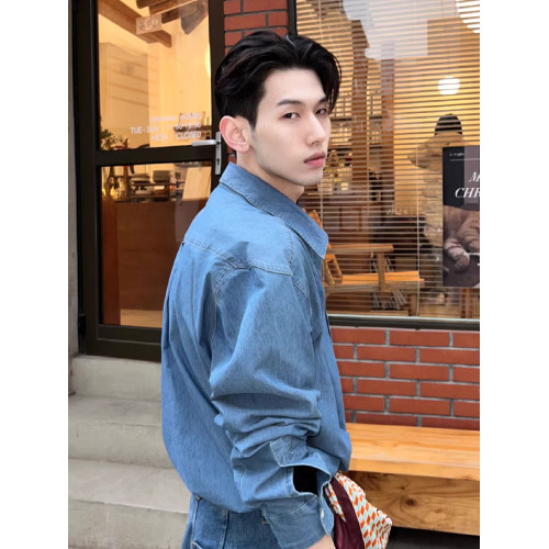 高級感水洗牛仔襯衫男士長袖韓版chic早春外套休閒寬松雅痞襯衣潮 高級感水洗牛仔襯衫男士長袖韓版chic早春外套休閒寬松雅痞襯衣潮