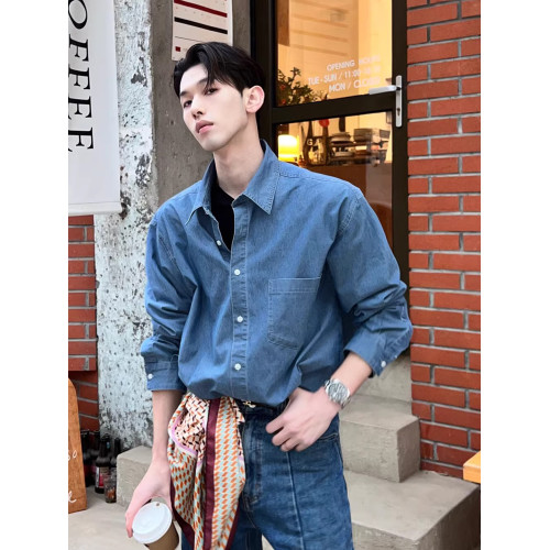 高級感水洗牛仔襯衫男士長袖韓版chic早春外套休閒寬松雅痞襯衣潮 高級感水洗牛仔襯衫男士長袖韓版chic早春外套休閒寬松雅痞襯衣潮