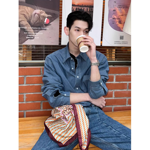 高級感水洗牛仔襯衫男士長袖韓版chic早春外套休閒寬松雅痞襯衣潮 高級感水洗牛仔襯衫男士長袖韓版chic早春外套休閒寬松雅痞襯衣潮