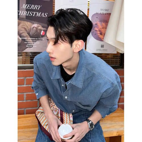 高級感水洗牛仔襯衫男士長袖韓版chic早春外套休閒寬松雅痞襯衣潮 高級感水洗牛仔襯衫男士長袖韓版chic早春外套休閒寬松雅痞襯衣潮