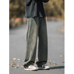 設計感復古水洗牛仔褲高街直筒寬松長褲秋季美式潮牌微濶褲子男款