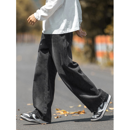 設計感復古水洗牛仔褲高街直筒寬松長褲秋季美式潮牌微濶褲子男款 設計感復古水洗牛仔褲高街直筒寬松長褲秋季美式潮牌微濶褲子男款