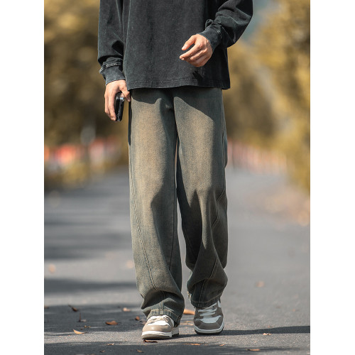 設計感復古水洗牛仔褲高街直筒寬松長褲秋季美式潮牌微濶褲子男款 設計感復古水洗牛仔褲高街直筒寬松長褲秋季美式潮牌微濶褲子男款