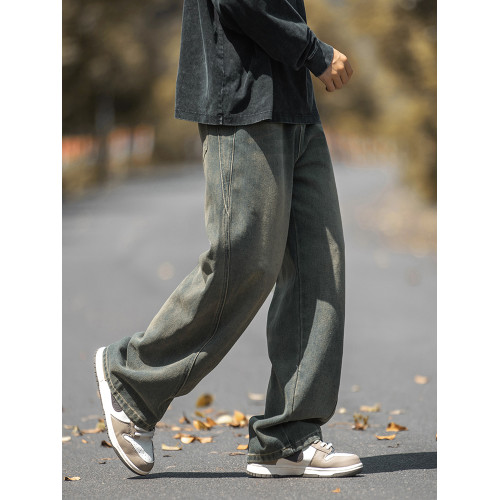 設計感復古水洗牛仔褲高街直筒寬松長褲秋季美式潮牌微濶褲子男款 設計感復古水洗牛仔褲高街直筒寬松長褲秋季美式潮牌微濶褲子男款