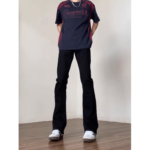 cleanfit彎刀牛仔褲黑色高腰微喇褲男生美式vibe風高街修身直筒褲 cleanfit彎刀牛仔褲黑色高腰微喇褲男生美式vibe風高街修身直筒褲